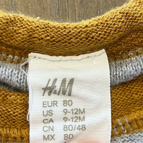 🤖 H&M Baby Robot Fine-knit 100% Cotton Mustard Yellow & Grey Sweater Size 9-12M - Picture 6 of 9